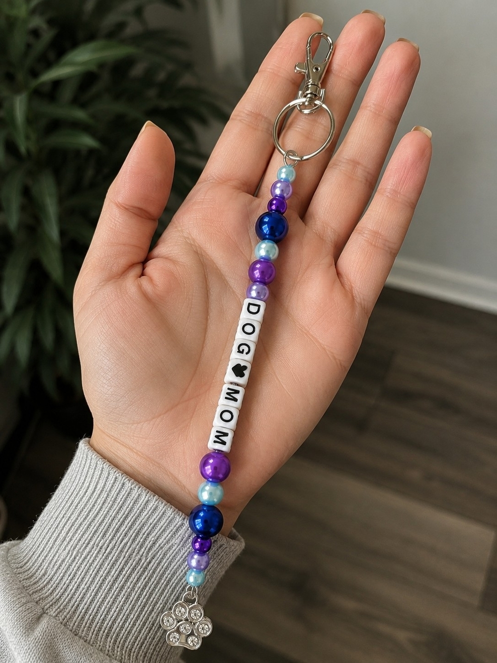 Handmade Dog Mom Beaded Keychain | Dog Lover Gift | Purse Charm | Backpack Charm - Picture 2 of 4